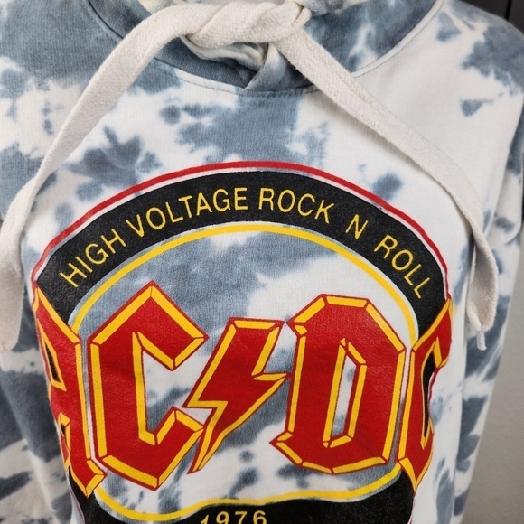 Ac/dc High Voltage Rock N Roll 1976 Tie Dye Hooded Crop SZ L - Picture 4 of 8